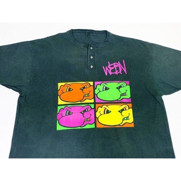 Vintage WEBN T-Shirt Black Andy Warhol Frog Cincinnati Rock Station - Picture 2 of 6